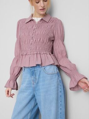 Primark Dusty Pink Smocked Button-Front Blouse